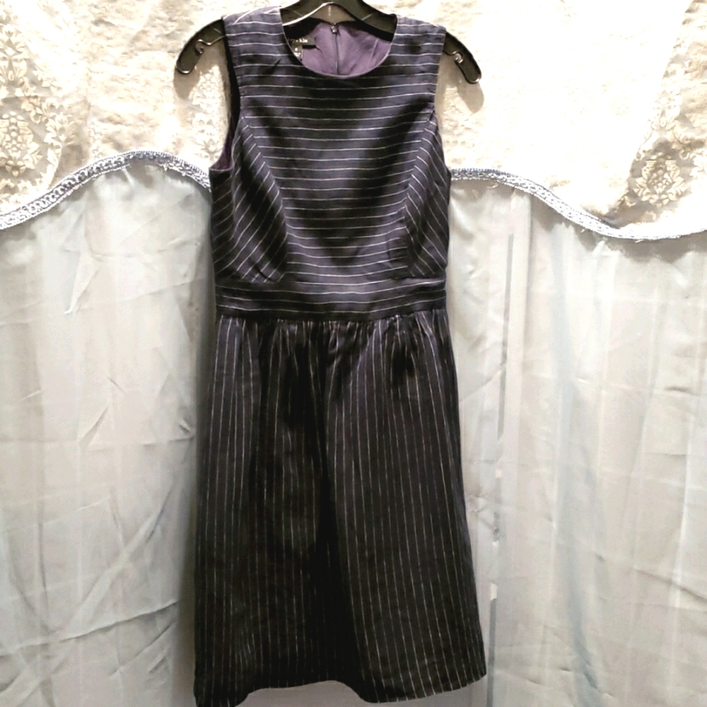 IVY BLU LINEN PINSTRIPE SLEEVELESS DRESS S Z 6
